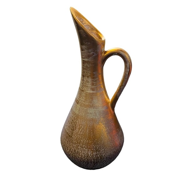Mid Century Modern Stangl Art Pottery Pitcher Antique Gold-tone Vase Ewer - Picture 5 of 6